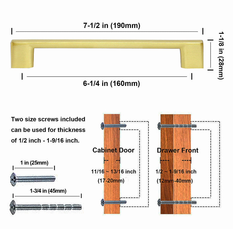 SG1910 Satin Brass Cabinet Pull 160mm
