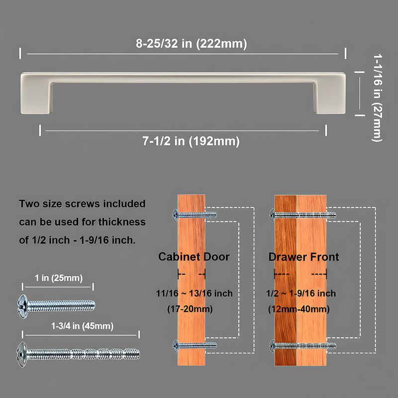 SG1910 Brushed Nickel Cabinet Pull 192mm