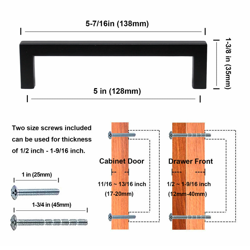 SG1915 Matte Black Cabinet Pull 128mm