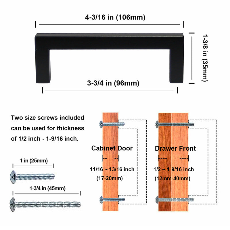 SG1915 Matte Black Cabinet Pull 96mm