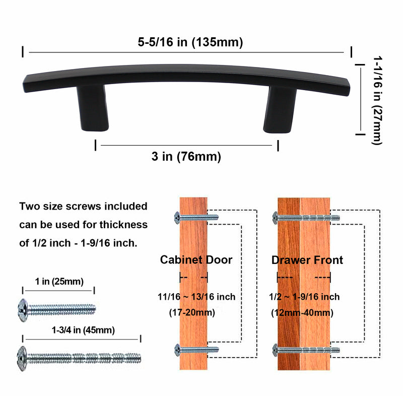 SG1930 Matte Black Cabinet Pull 3 in